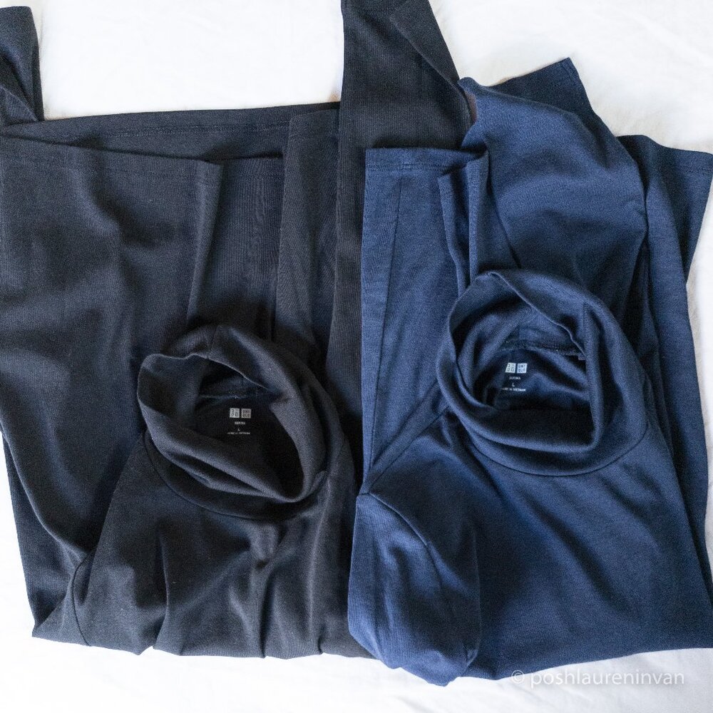 UNIQLO Supima Cotton Modal Turtleneck (Bundle of 2) Black & Navy Blue Women's L